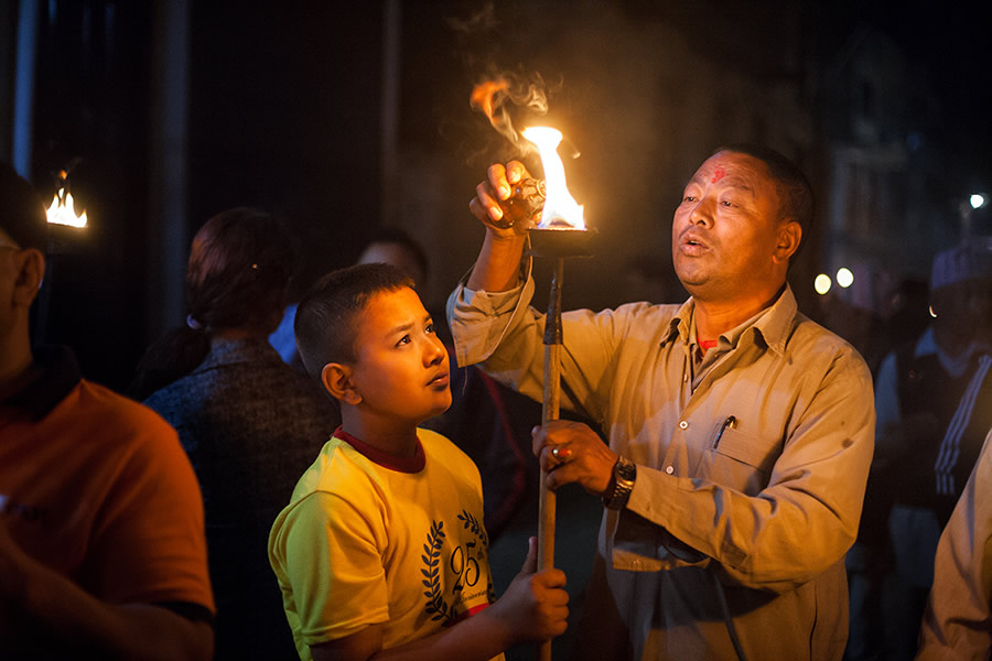 Mashal Jatra during midnight at Thimi